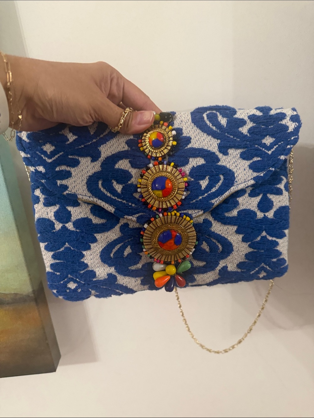 Steve Madden Blue Embroidered Beaded Clutch Handbag - Picture 2 of 2